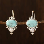 Vintage Silver Plated Turquoise & Pearl Drop Earrings