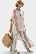 Solvane | Top sofisticado de rayas multicolor y pantalón mediterráneo