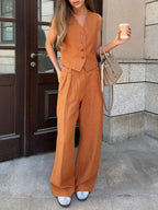 Lila V-neck Pleated Wide-leg Pants Suit