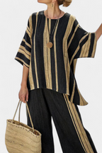 Calden | Top às riscas confortável e de corte oversized e calças de linho descontraídas