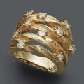 Elegante anillo de banda con circonitas, en forma de estrella dorada y enredadera sinuosa