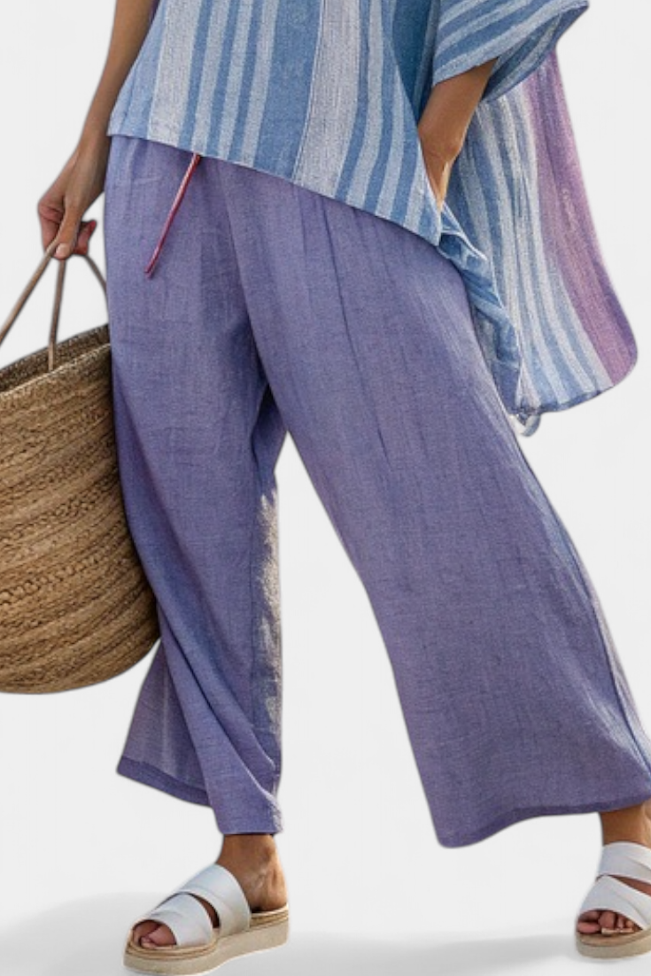 Zellora | Top elegante lavanda y azul celeste y pantalón de lino