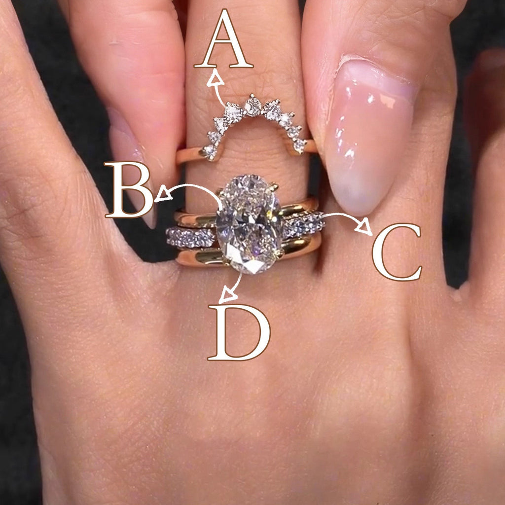 Anel elegante de estilo europeu, com zircónias e diamantes em camadas