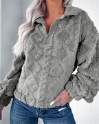 Women's Zip-Neck Fleece Pullover with Textured Finish