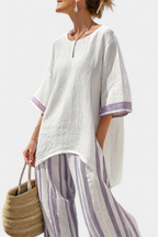 Luxmere | Blusa holgada cómoda y pantalones de bambú a rayas