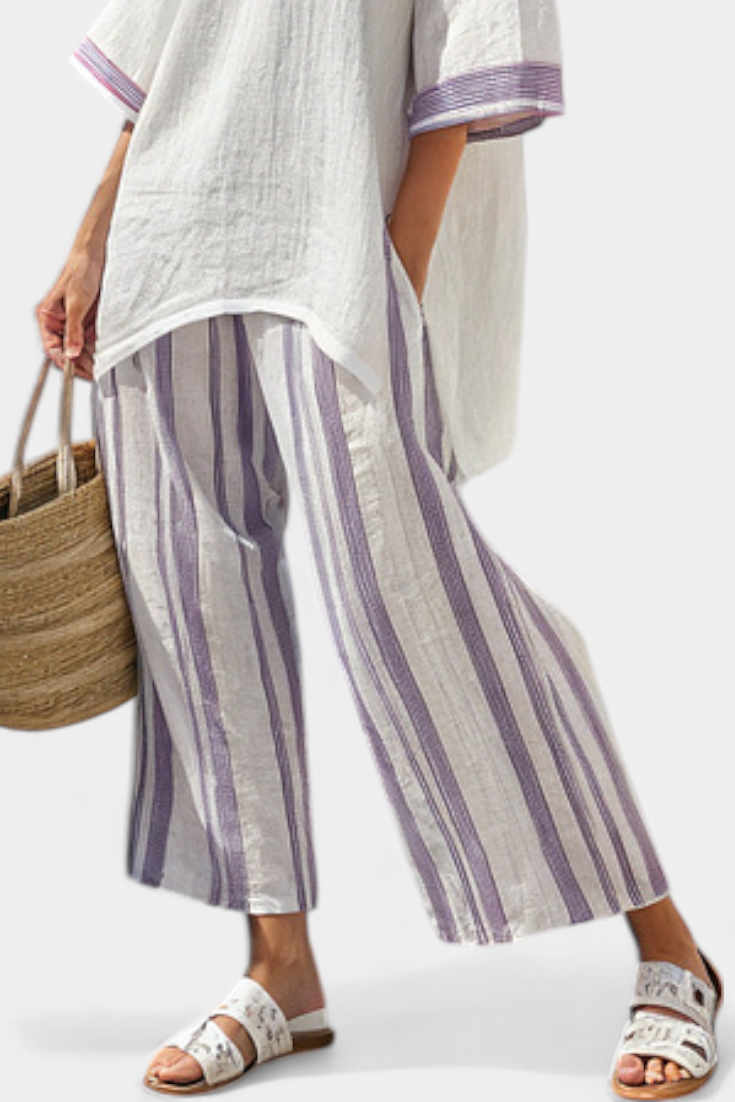 Luxmere | Blusa holgada cómoda y pantalones de bambú a rayas