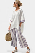 Luxmere | Blusa holgada cómoda y pantalones de bambú a rayas