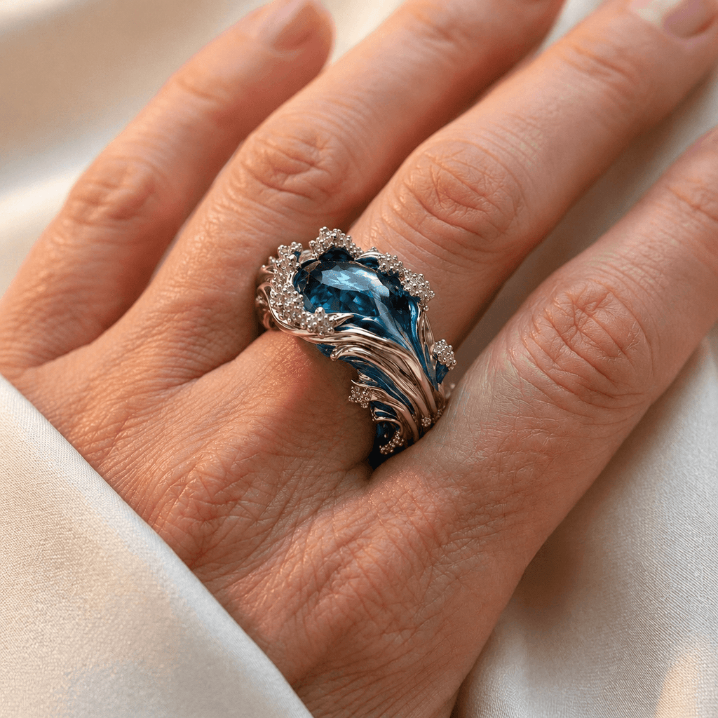 Anillo de esmeralda azul océano