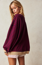 Oversized Striped Sweatshirt with Contrast Trim and Drop Shoulders