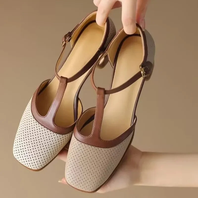 Zapatos de tacón medio Isava de cuero auténtico