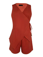 Conjunto de top con escote en V y shorts de lino Lila