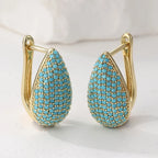 Turquoise Pavé Teardrop Hoop Earrings