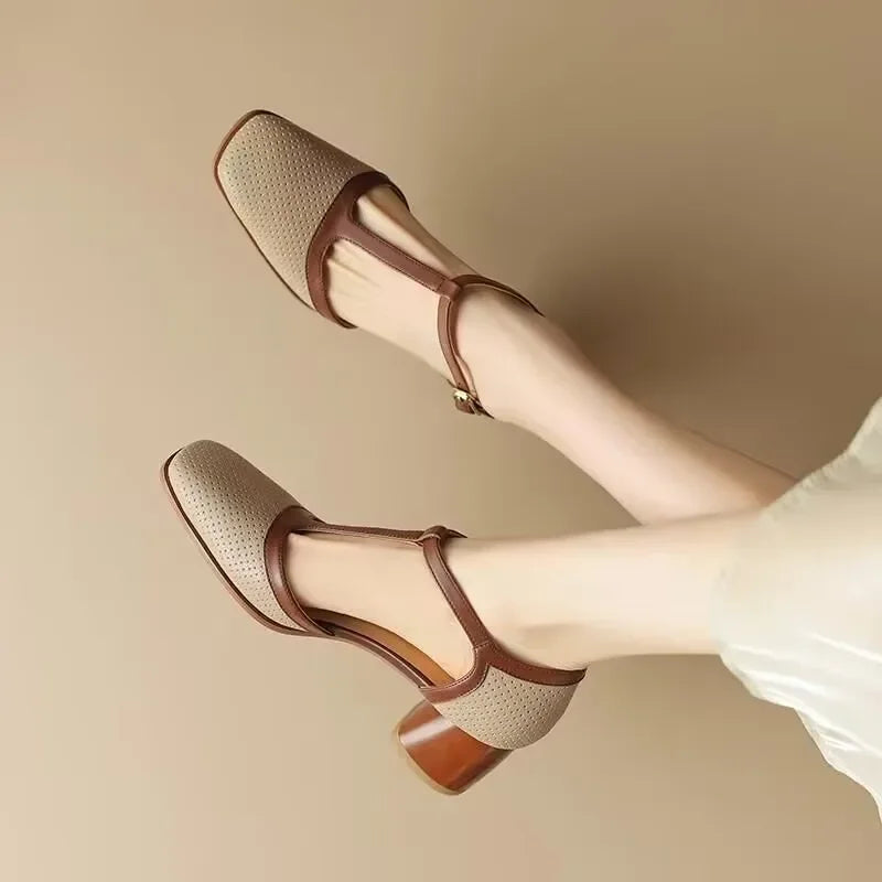 Zapatos de tacón medio Isava de cuero auténtico