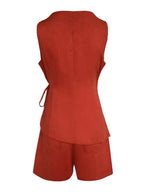 Conjunto de top con escote en V y shorts de lino Lila
