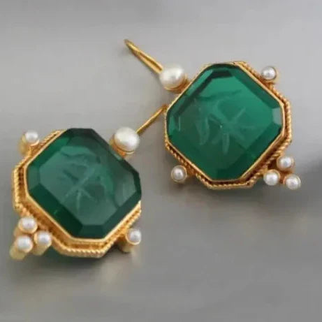 Vintage Pearl Geometric Pendant Drop Earrings