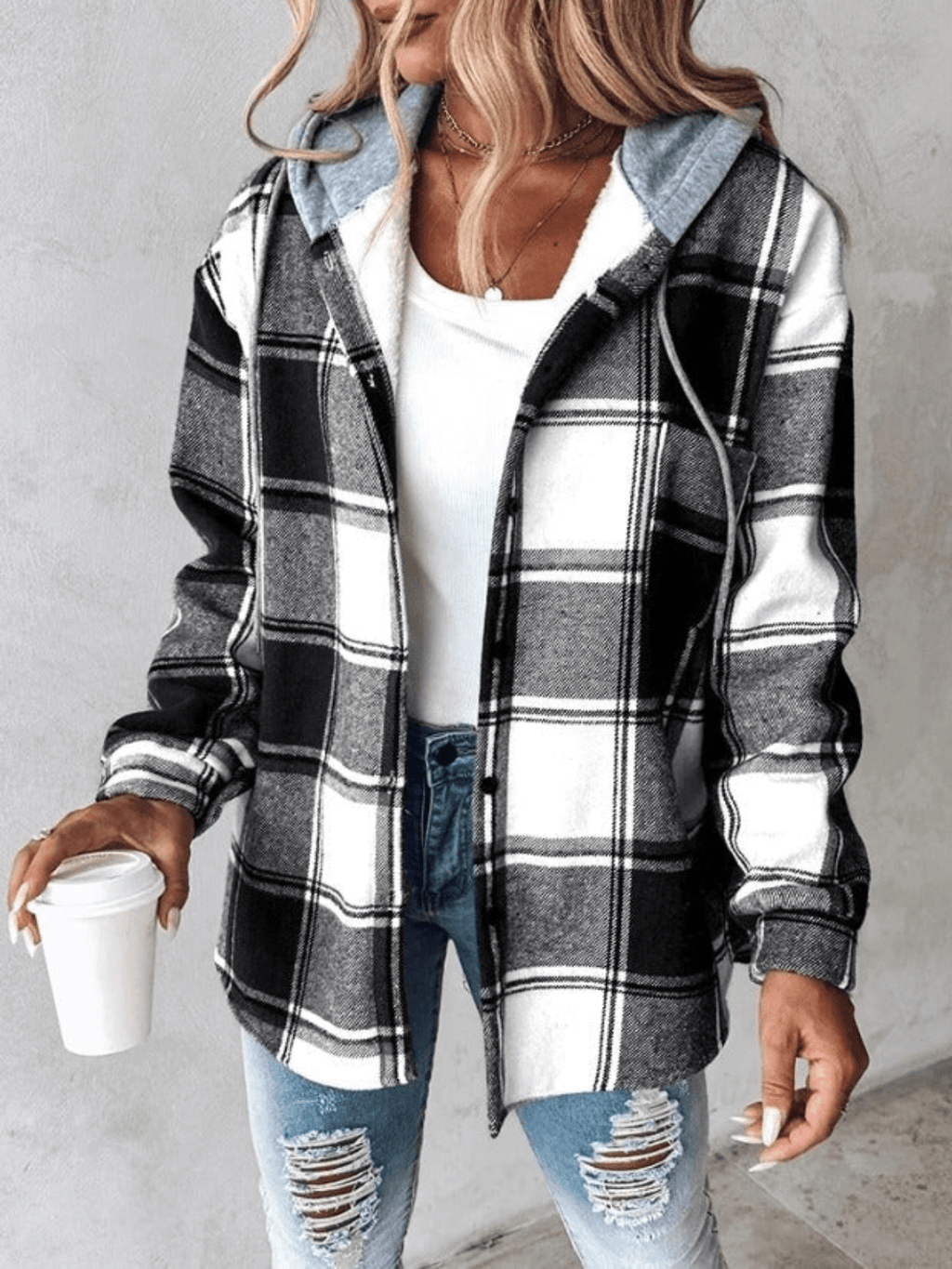 Harlow | Cozy Plaid Hooded Shacket