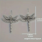 Silver Vintage Dragonfly Carved Pattern Retro Earrings