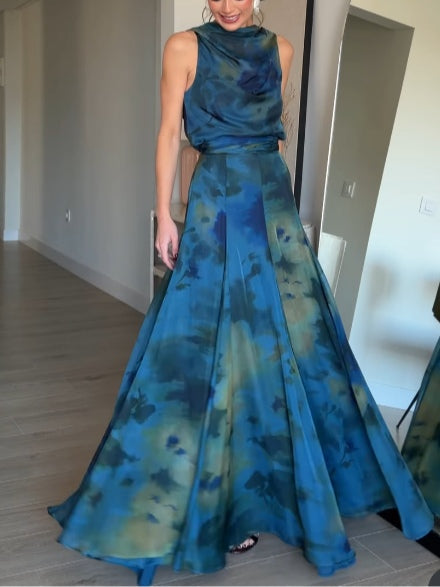 Conjunto Sienna de regata de chiffon com estampa tie-dye e saia