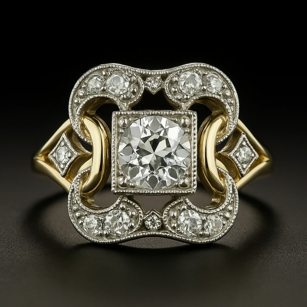 Anel dourado elegante vintage com zircônia