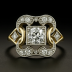 Anel dourado elegante vintage com zircônia