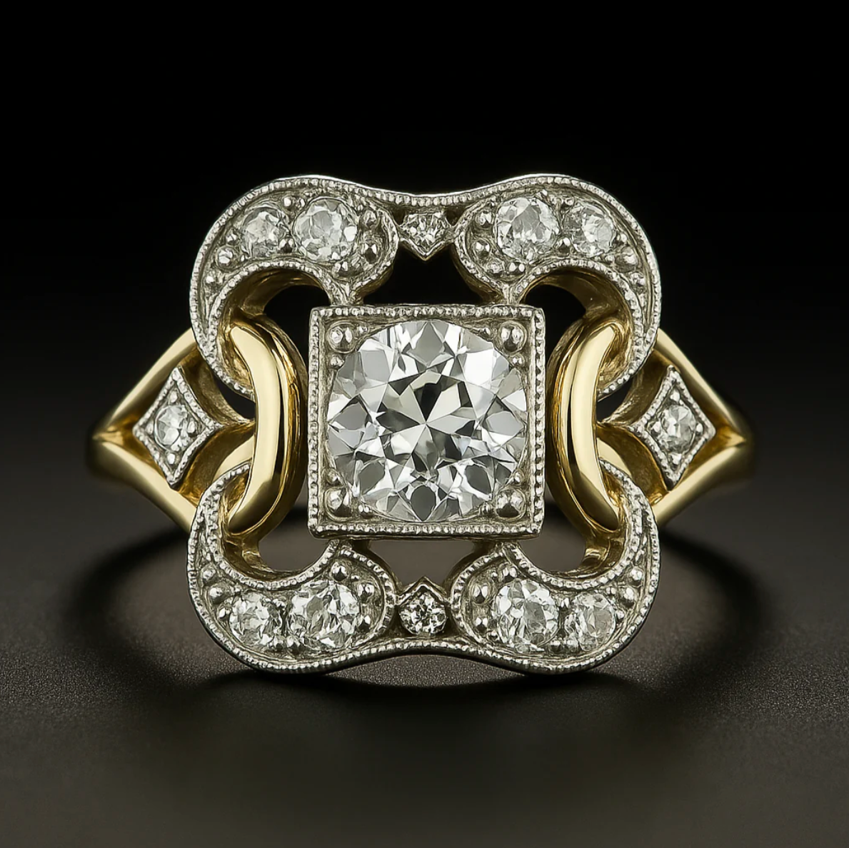 Anel dourado elegante vintage com zircônia