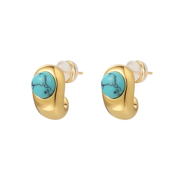 Timeless Turquoise Curved Copper Earrings