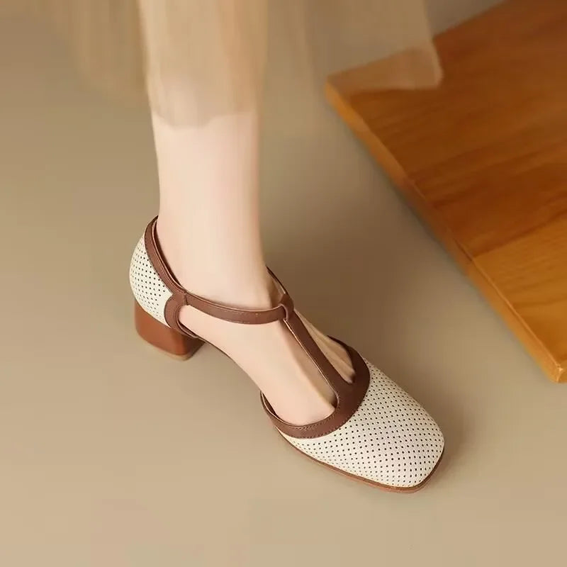 Zapatos de tacón medio Isava de cuero auténtico