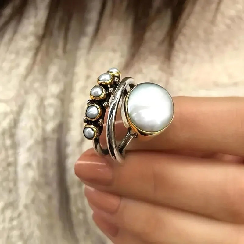 Conjunto de anéis de pérola de prata para composição