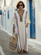 Noemi | Vestido maxi com bolsos, decote em V e manga a meio do braço