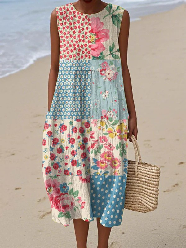 Vestido midi de retalhos Anna