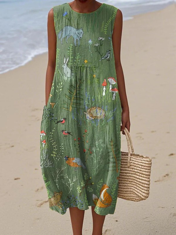 Vestido midi com motivos da floresta Hope