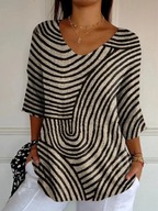 Women's Retro Geometric Art Round Line Print Casual Pullover Knit