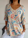 Camisola de malha casual para mulher com estampa artística floral étnica vintage