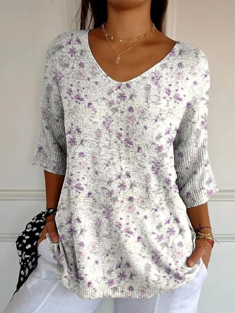 Suéter informal de punto para mujer con diseño artístico floral vintage