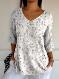 Suéter informal de punto para mujer con diseño artístico floral vintage