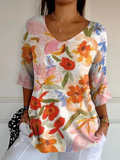 Suéter informal de punto para mujer con diseño artístico floral vintage