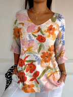 Suéter informal de punto para mujer con diseño artístico floral vintage