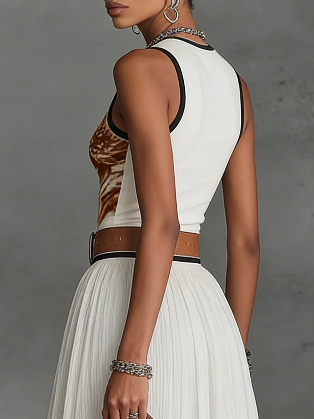 Conjunto Celeste de saia e blusa em chiffon