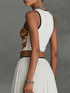 Conjunto Celeste de saia e blusa em chiffon