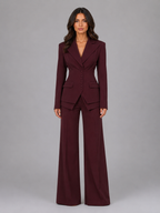 Women’s Tailored Two-Piece Suit - Cinched Waist & Wide-Leg Trousers