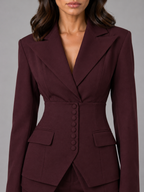 Women’s Tailored Two-Piece Suit - Cinched Waist & Wide-Leg Trousers