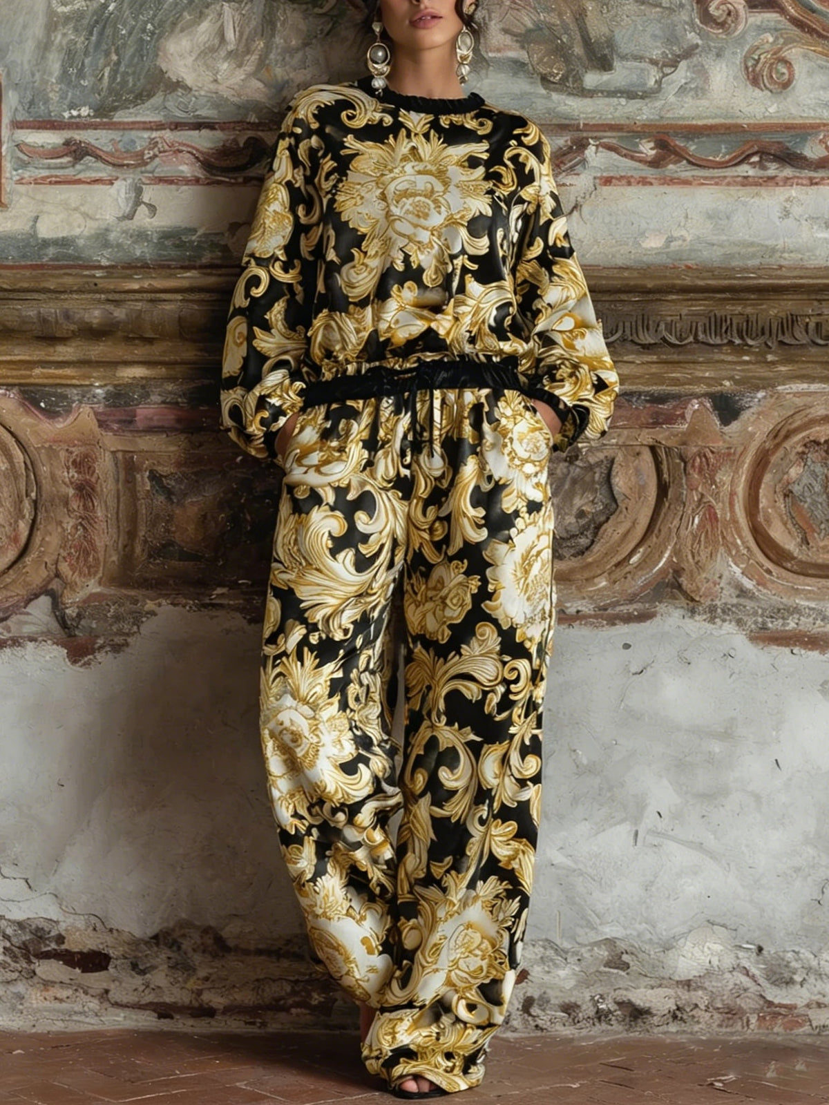 Conjunto de ropa de estar por casa floral barroca Isabella