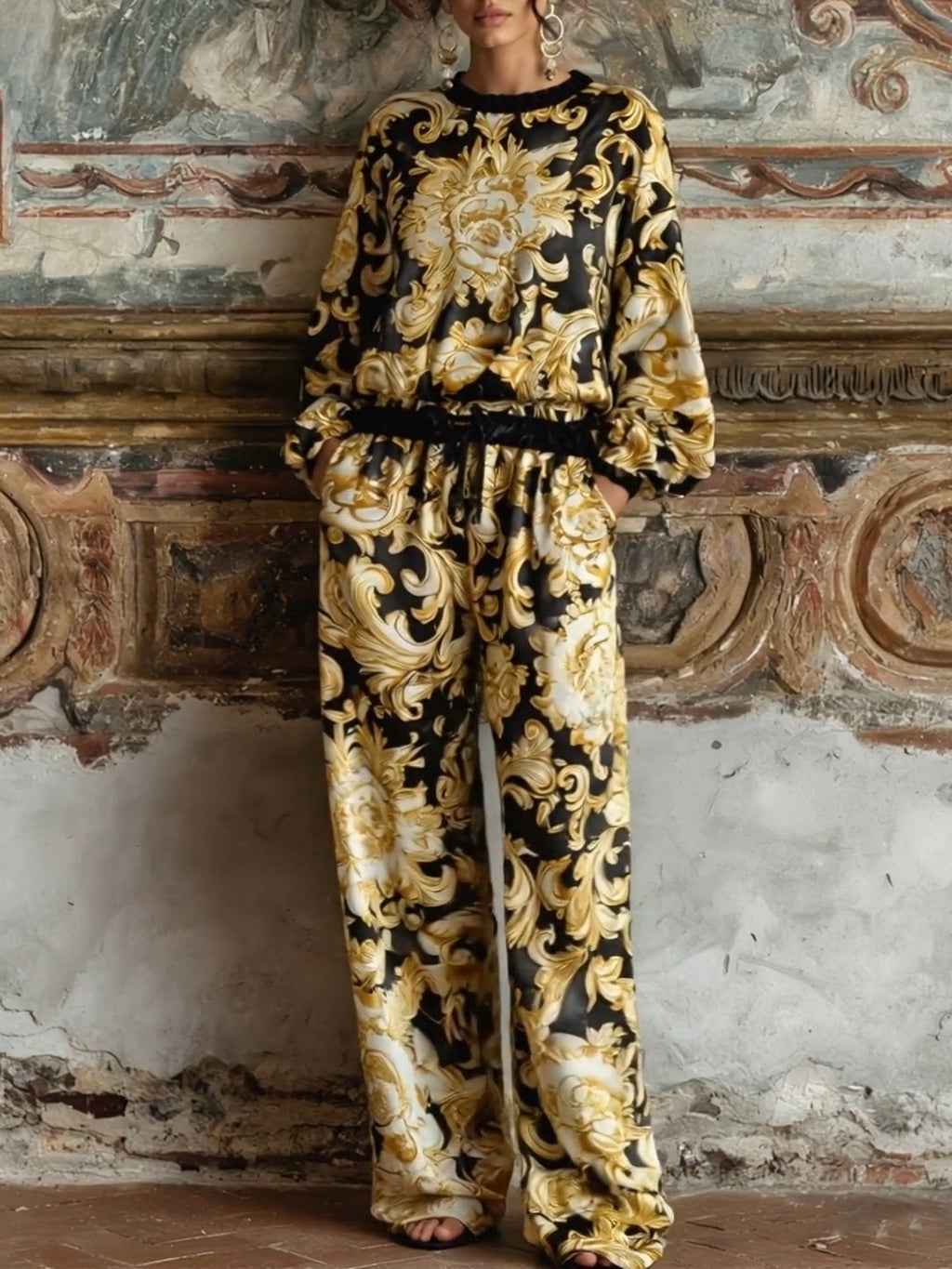 Conjunto de ropa de estar por casa floral barroca Isabella