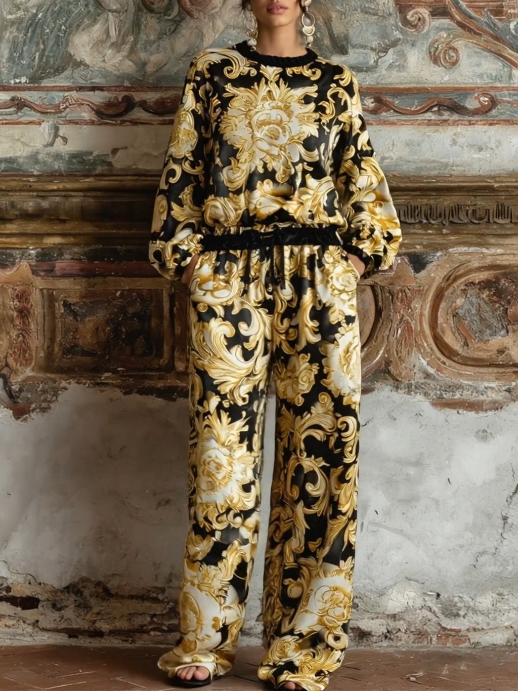 Conjunto de ropa de estar por casa floral barroca Isabella