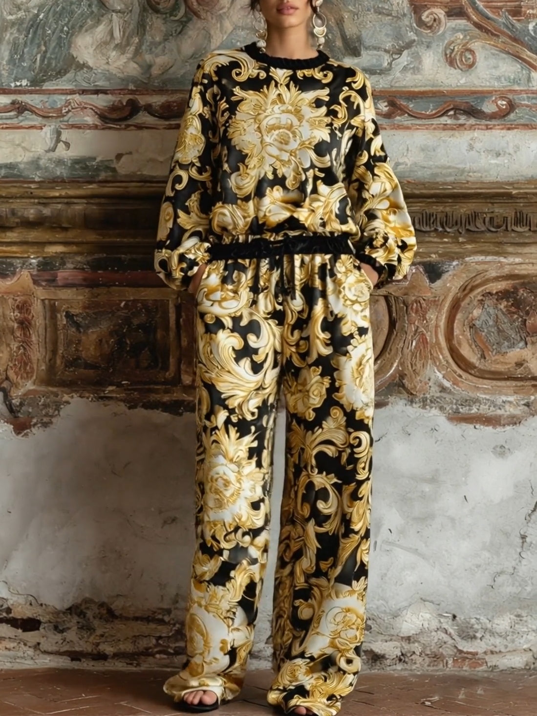 Conjunto de ropa de estar por casa floral barroca Isabella