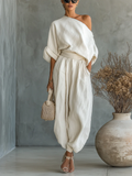 Conjunto de top de hombros descubiertos y pantalones ajustados Sophie