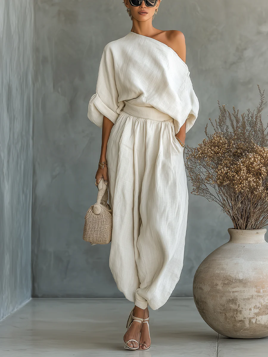 Conjunto de top de hombros descubiertos y pantalones ajustados Sophie