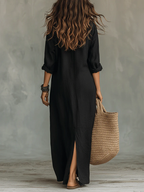 Soline™ | vestido largo negro extragrande con botones