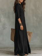 Soline™ | vestido largo negro extragrande con botones