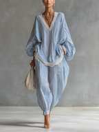 Conjunto de dos piezas a rayas azul Sofia